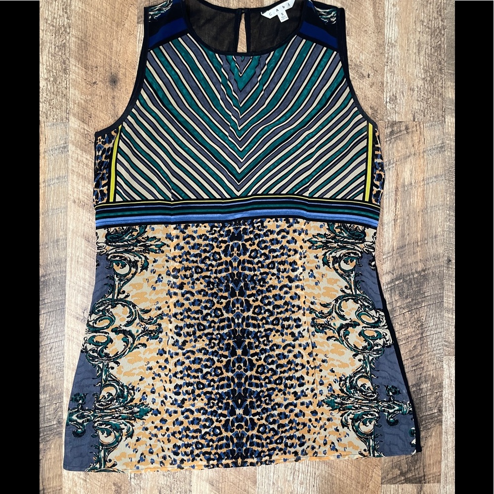 Cabi Sleeveless Blouse Leopard and chevron print Sheer size Small